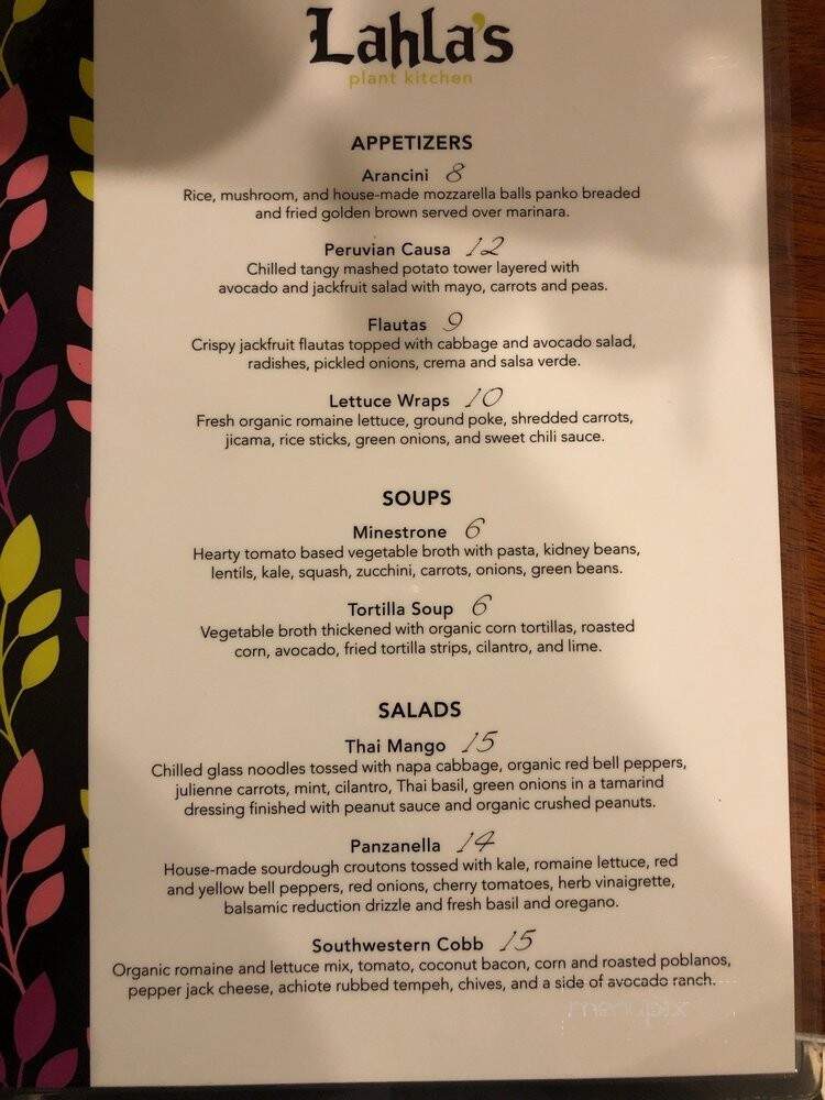 Lahla's Plant Kitchen - Richardson, TX menu_pic
