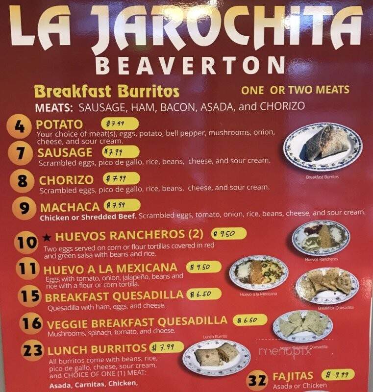 La Jarochita - Beaverton, OR menu_pic