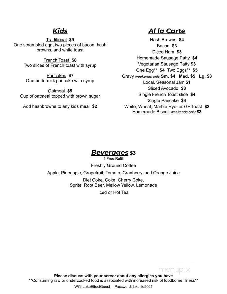 Lake Effect Bar and Grill - Copper Harbor, MI menu_pic