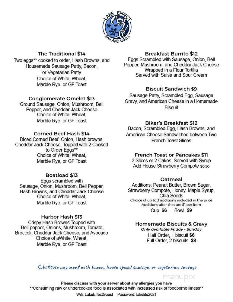 Lake Effect Bar and Grill - Copper Harbor, MI menu_pic