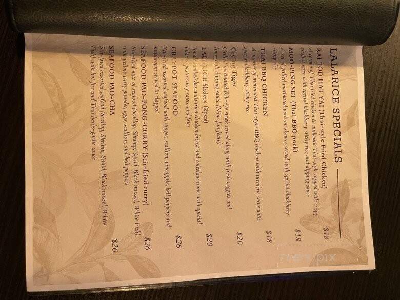 Lalarice Thai Eatery and More - Los Angeles, CA menu_pic