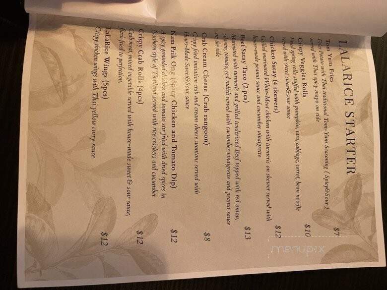 Lalarice Thai Eatery and More - Los Angeles, CA menu_pic