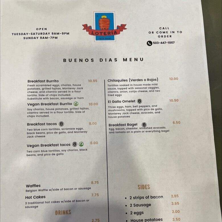 La Loteria Taco Shop - North Plains, OR menu_pic