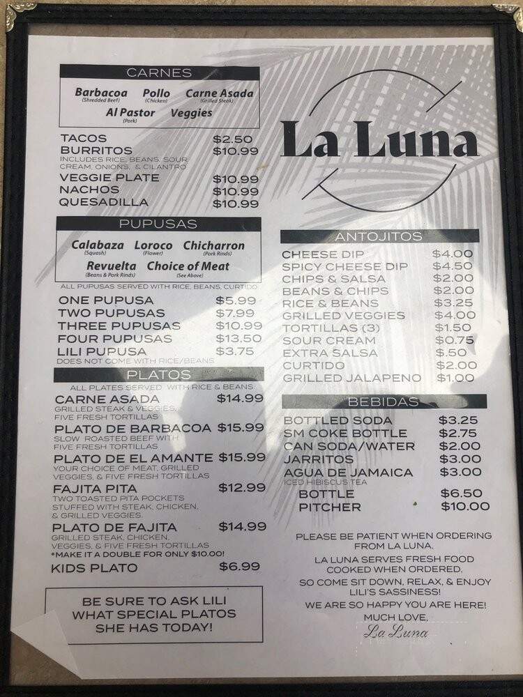 La Luna - Berryville, AR menu_pic