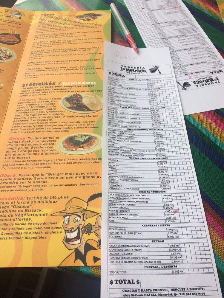 La Matraca - Montreal, QC menu_pic