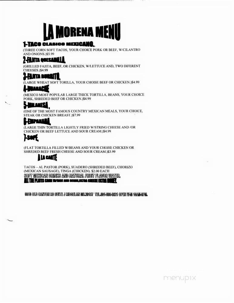 La Morena - Ridgeland, MS menu_pic