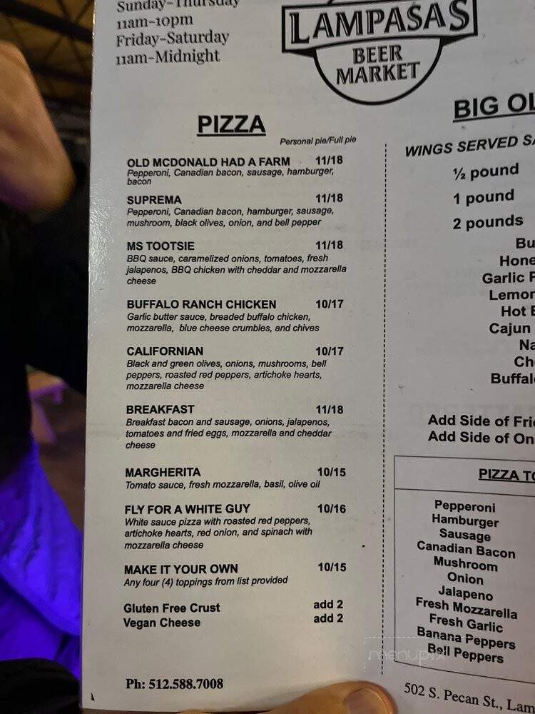 Lampasas Beer Market - Lampasas, TX menu_pic