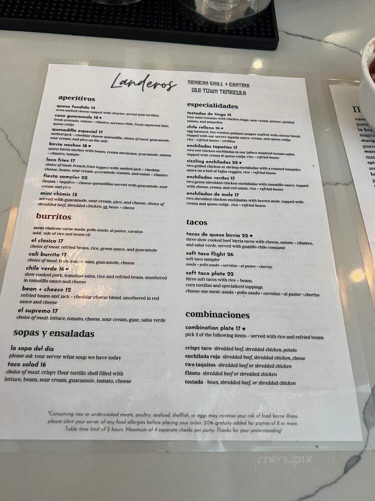 Landeros Mexican Grill + Cantina - Temecula, CA menu_pic