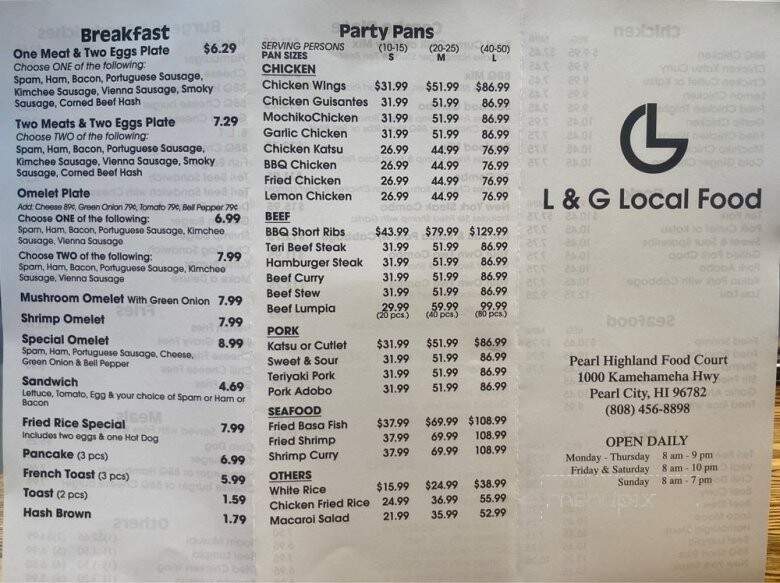 L & G Drive-Inn - Pearl City, HI menu_pic