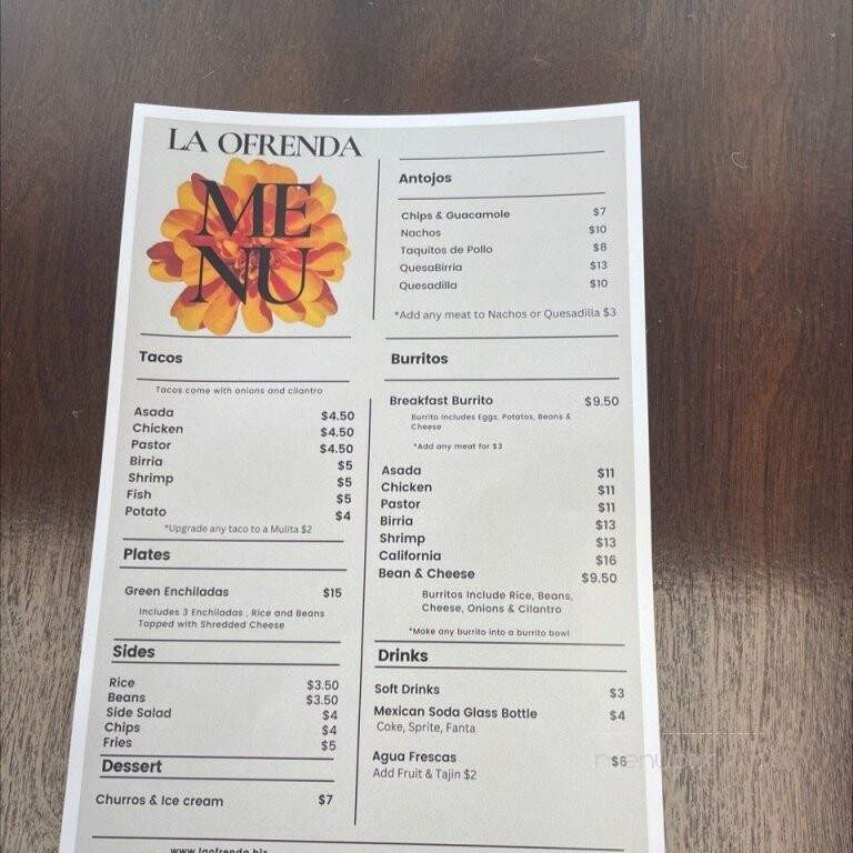 La Ofrenda - Riverside, CA menu_pic