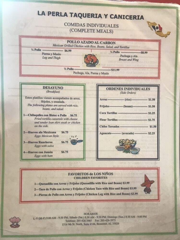 La Perla Taqueria Y Caniceria - Bessemer, AL menu_pic
