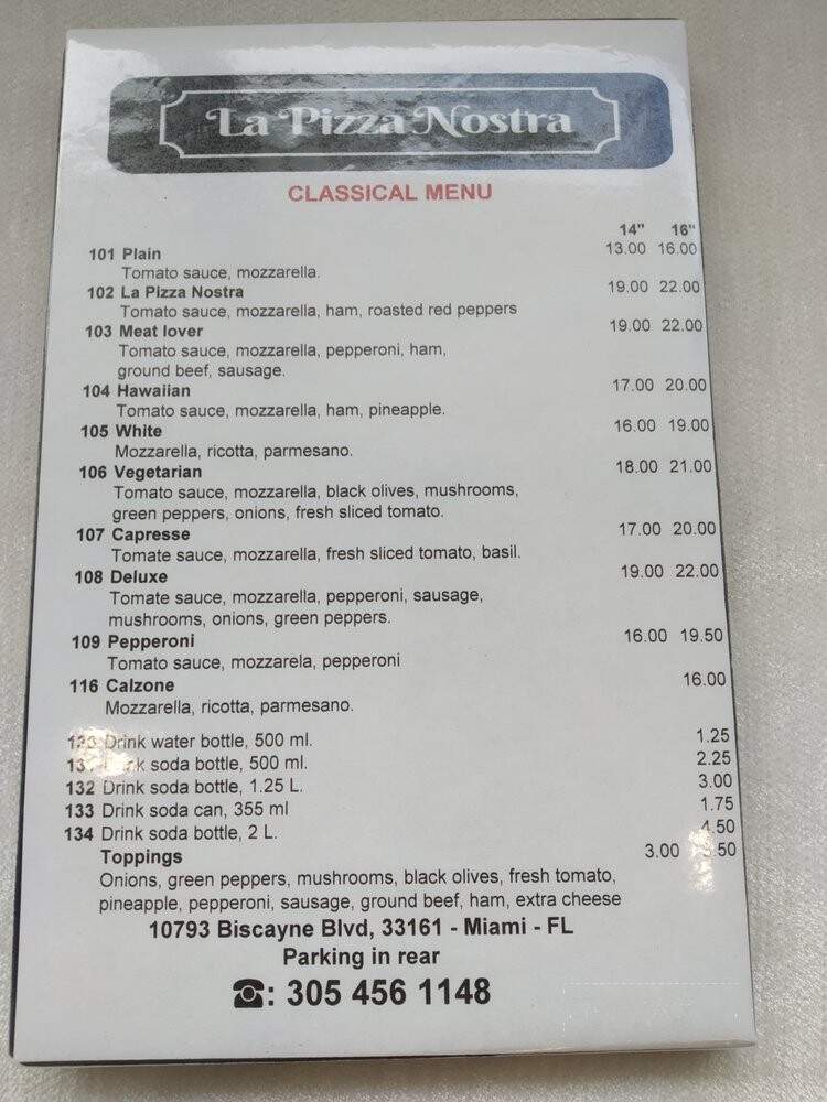 La Pizza Nostra - Miami, FL menu_pic