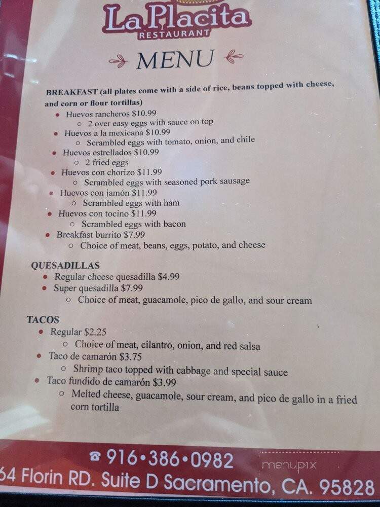 La Placita Restaurant - Sacramento, CA menu_pic