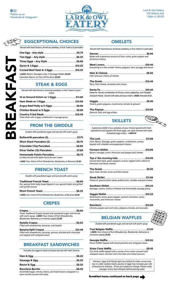 Lark & Owl Eatery - Elgin, IL menu_pic