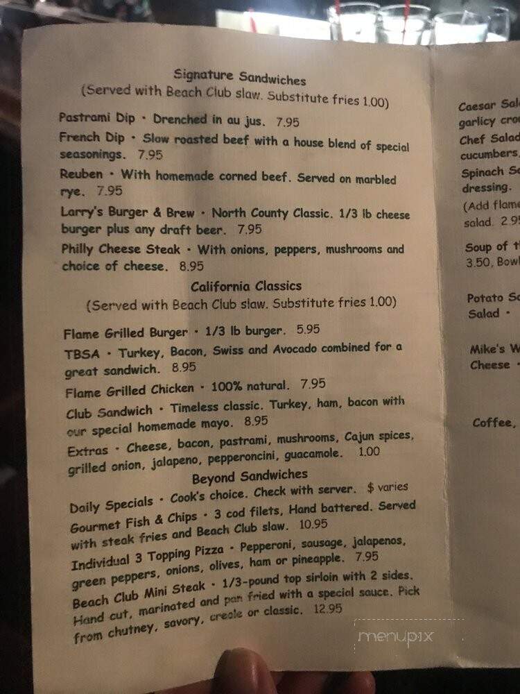 Larry's Beach Club - Oceanside, CA menu_pic