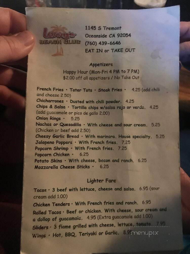 Larry's Beach Club - Oceanside, CA menu_pic