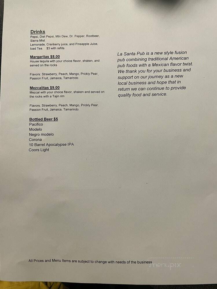 La Santa Pub - Corvallis, OR menu_pic