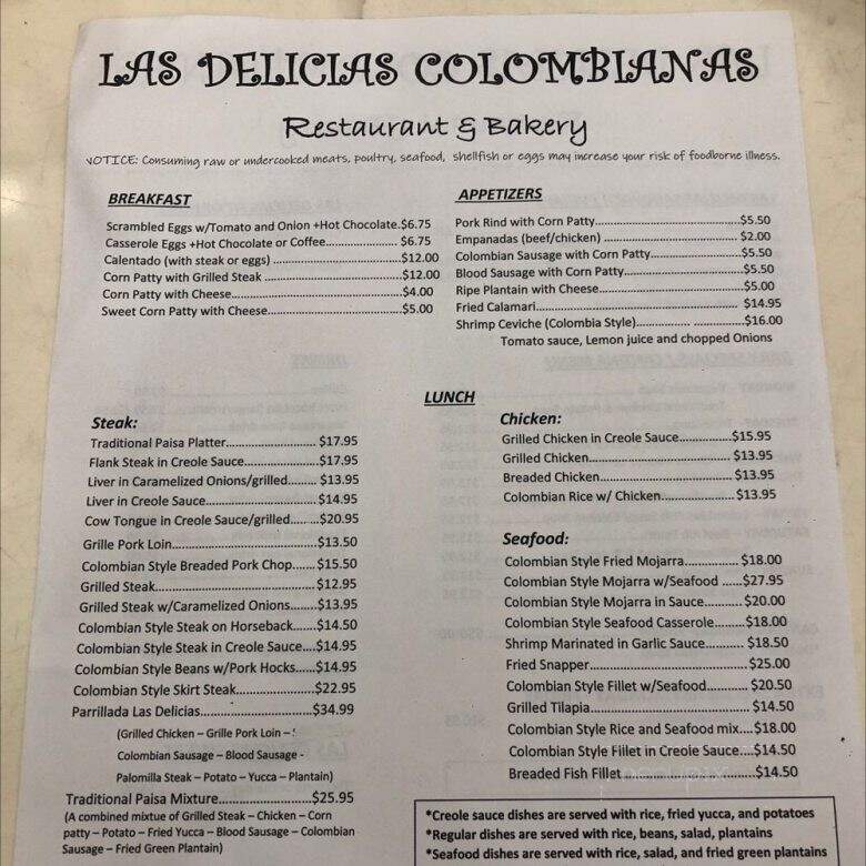 Las Delicias Colombianas - North Miami Beach, FL menu_pic