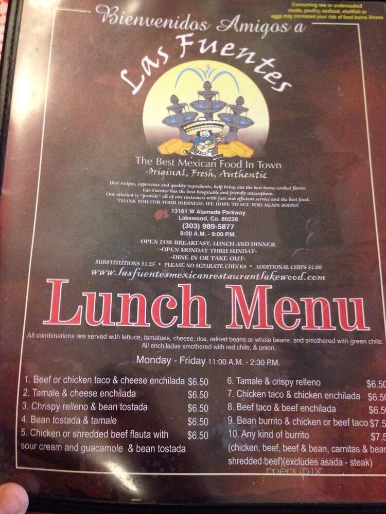 Las Fuentes - Lakewood, CO menu_pic