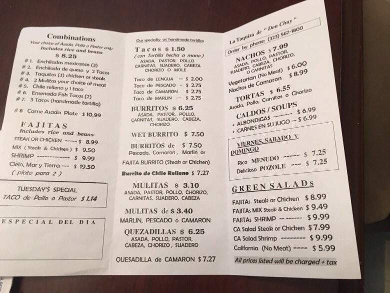 La Taquiza - South Gate, CA menu_pic