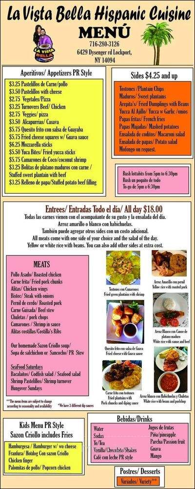 La Vista Bella Hispanic Cuisine - Lockport, NY menu_pic