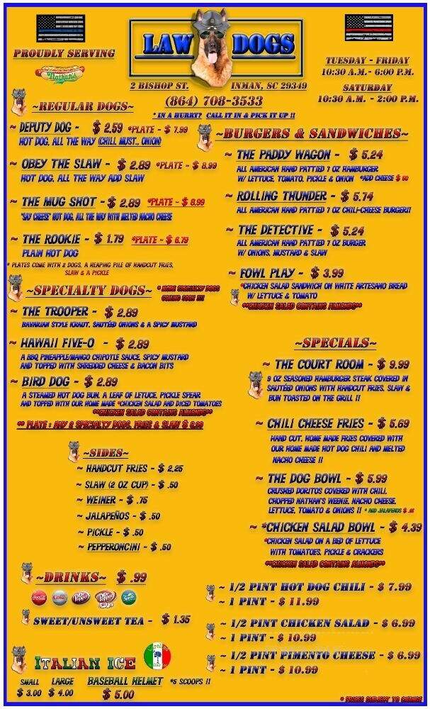 Law Dogs - Inman, SC menu_pic