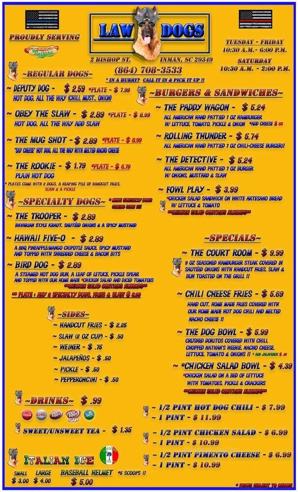 Law Dogs - Inman, SC menu_pic