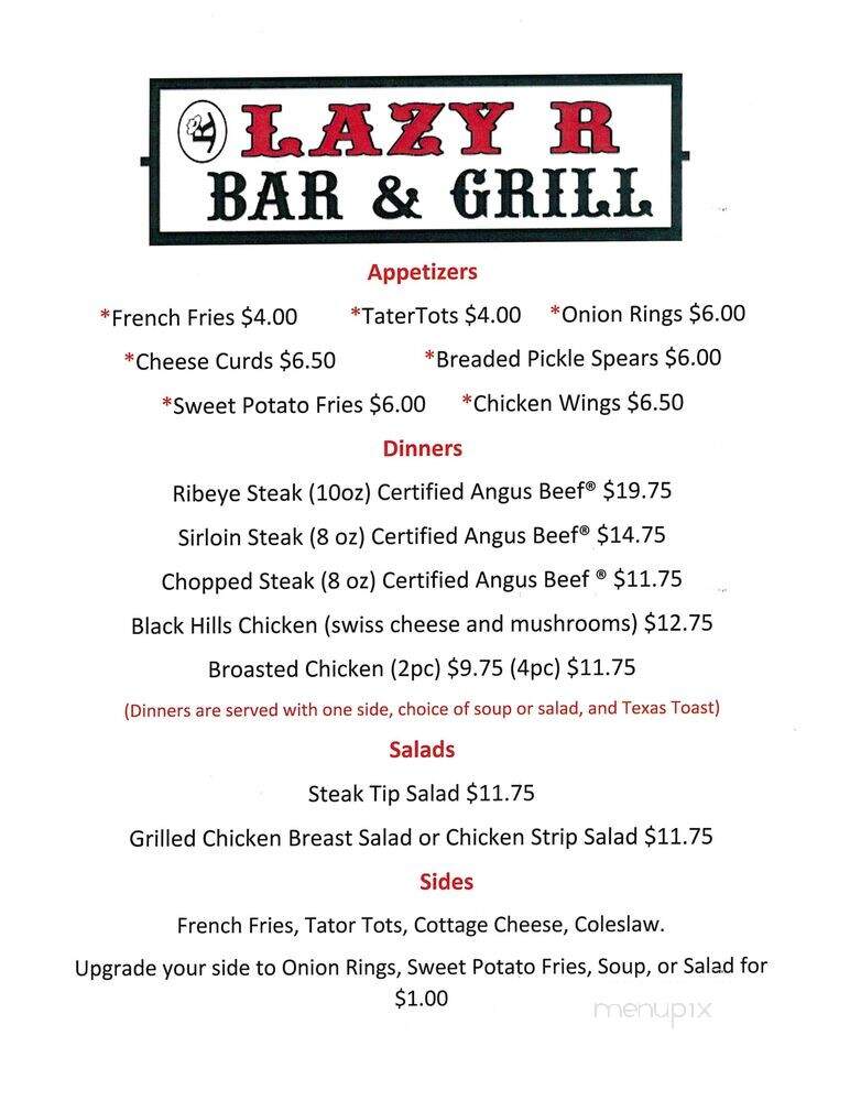 Lazy R Bar and Grill - Hermosa, SD menu_pic