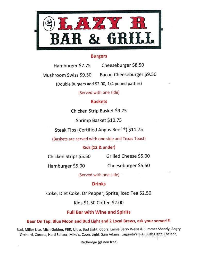 Lazy R Bar and Grill - Hermosa, SD menu_pic