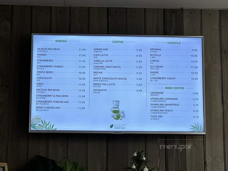 Menu of Leafy Korean Dessert Cafe in Overland Park, KS 66213