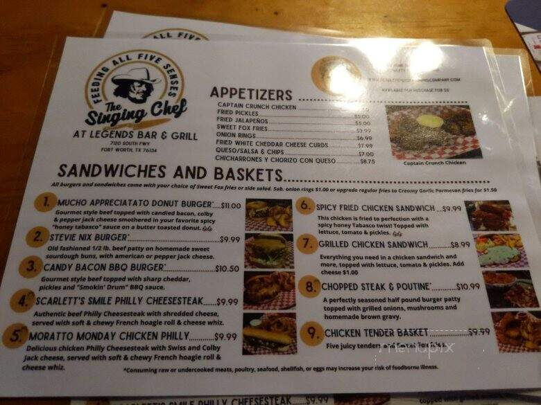 Legends Bar and Grill - Fort Worth, TX menu_pic