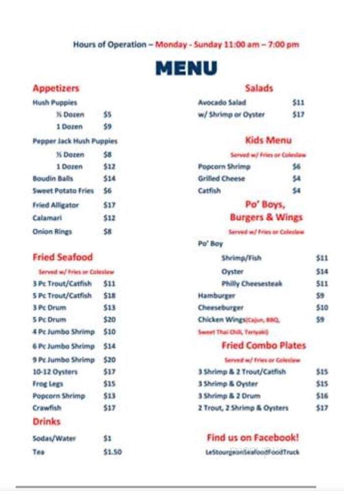 LeStourgeon Seafood Company - San Marcos, TX menu_pic