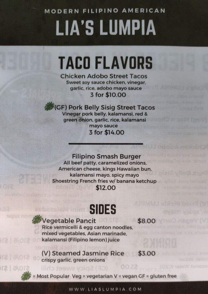 Lia's Lumpia - San Diego, CA menu_pic