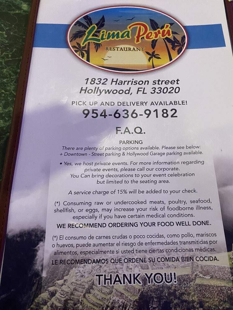 Lima Peru Restaurant - Hollywood, FL menu_pic