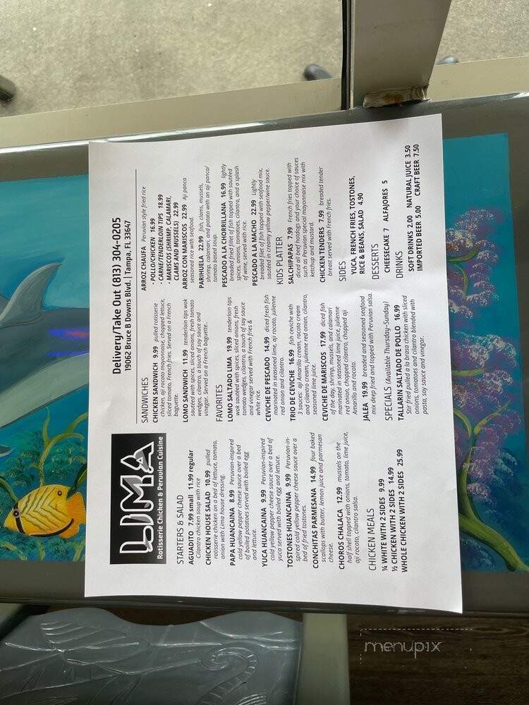 Lima Rotisserie Chicken and Peruvian Cuisine - Tampa, FL menu_pic