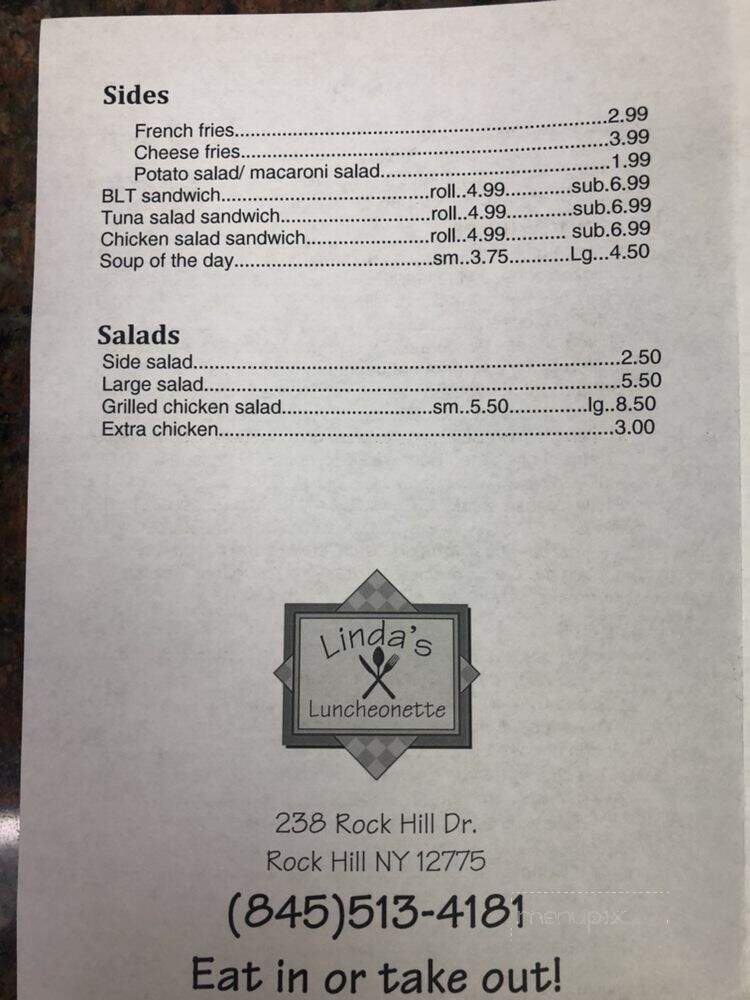 Linda's Luncheonette - Rock Hill, NY menu_pic