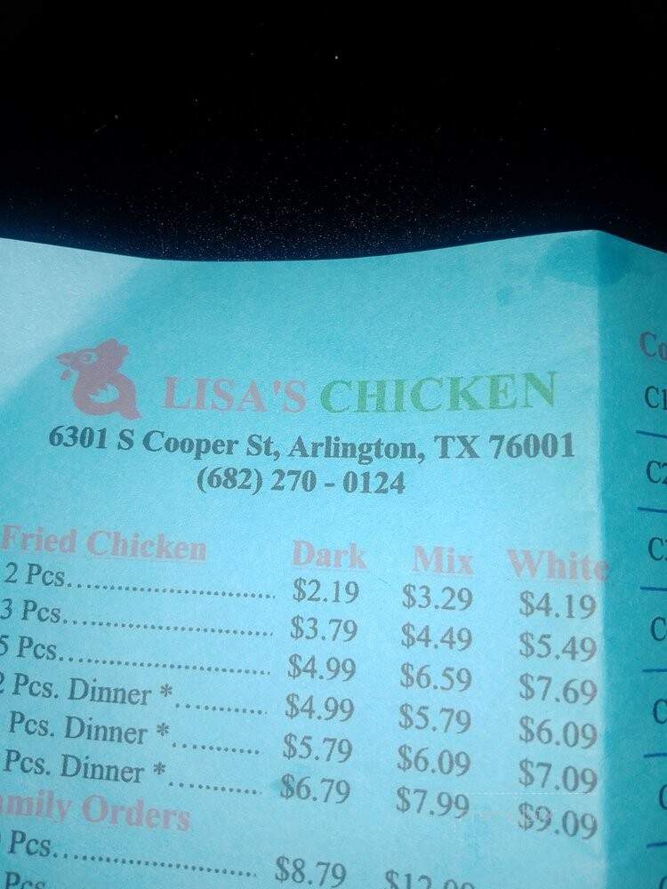 Lisa's Chicken - Arlington, TX menu_pic
