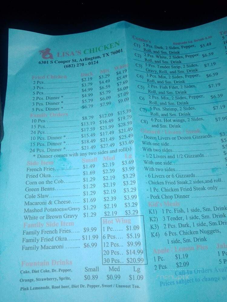 Lisa's Chicken - Arlington, TX menu_pic