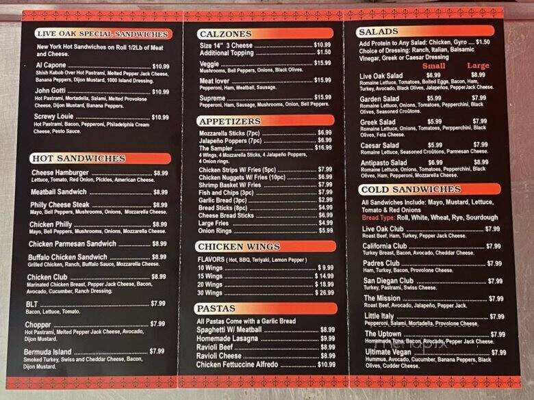 Live Oak Pizza & Deli - Boulevard, CA menu_pic