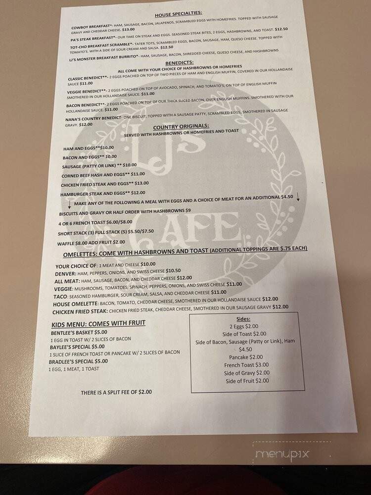 LJ's Cafe - Chattaroy, WA menu_pic