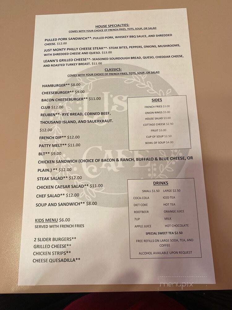 LJ's Cafe - Chattaroy, WA menu_pic