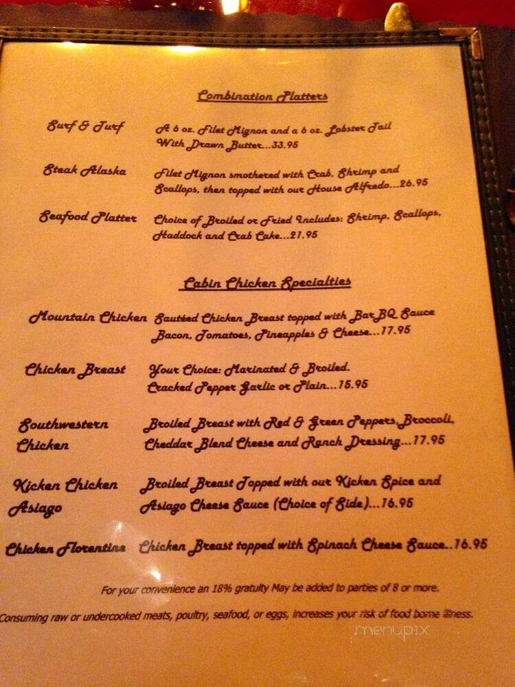 The Log Cabin Rest. - Wellsboro, PA menu_pic