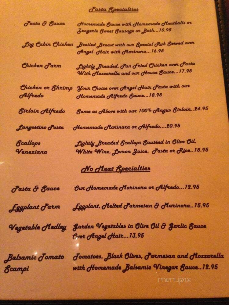 The Log Cabin Rest. - Wellsboro, PA menu_pic