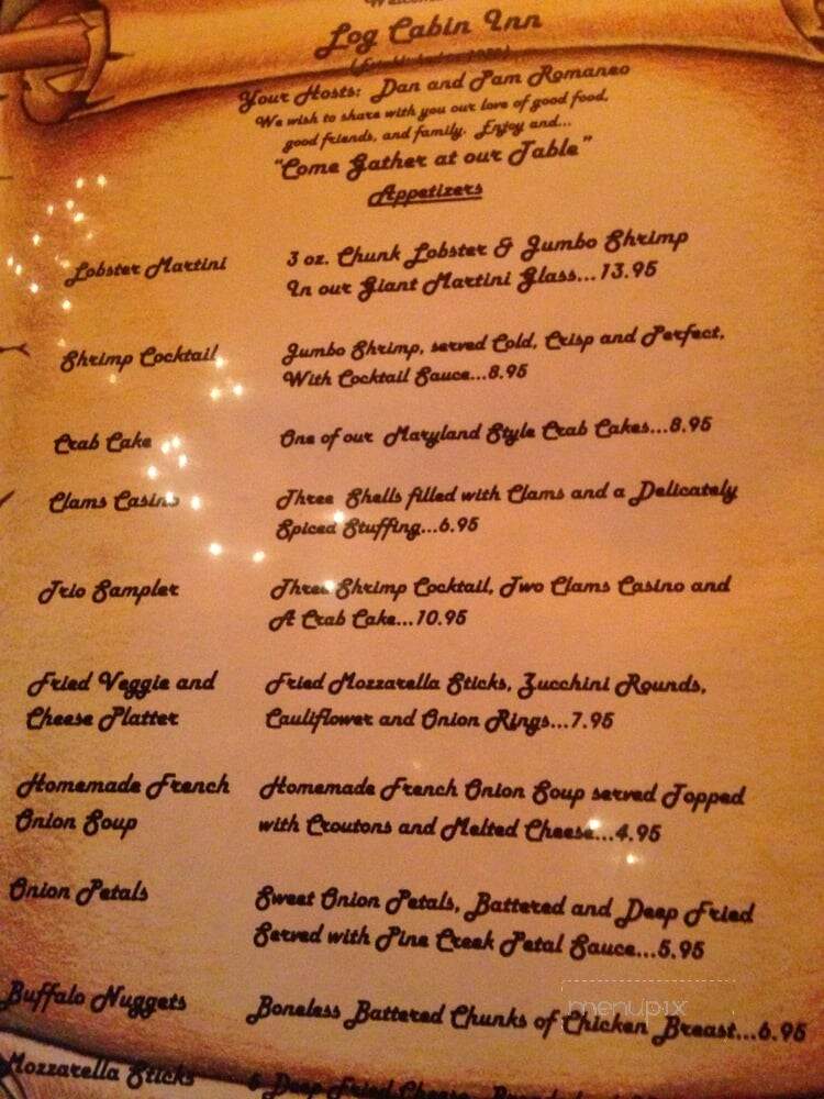 The Log Cabin Rest. - Wellsboro, PA menu_pic