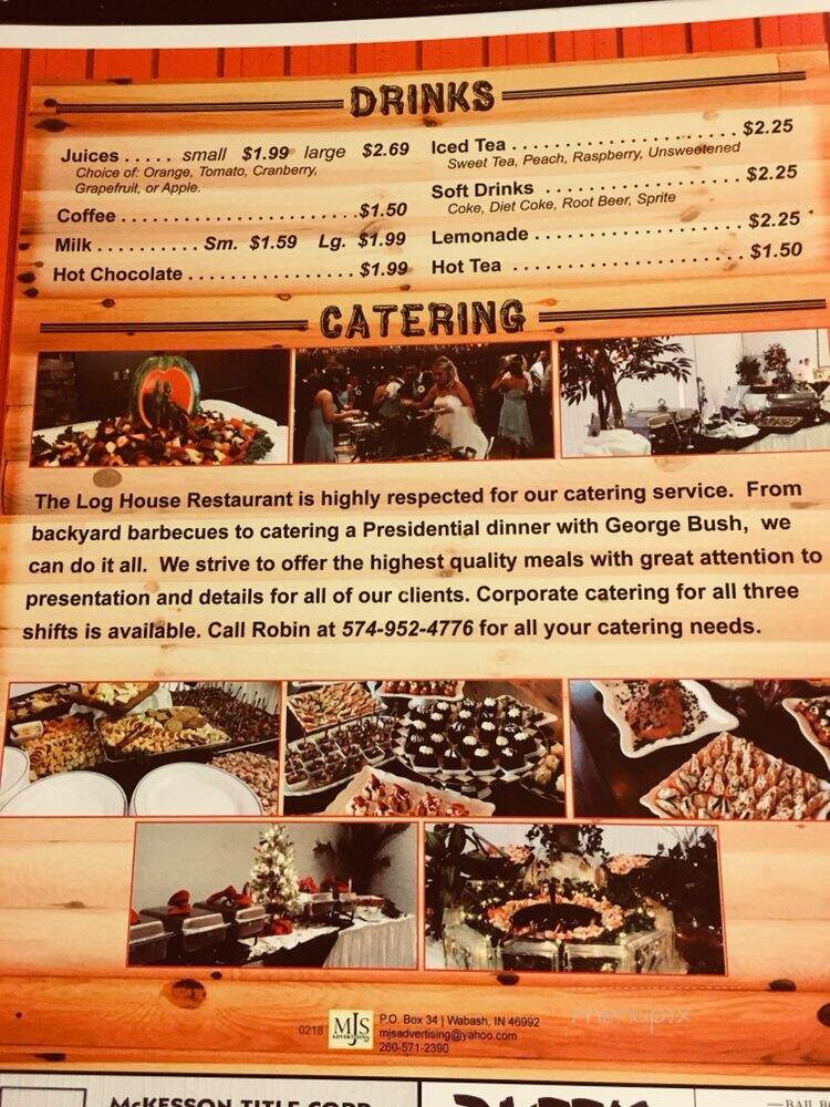 Log House Restaurant - Argos, IN menu_pic