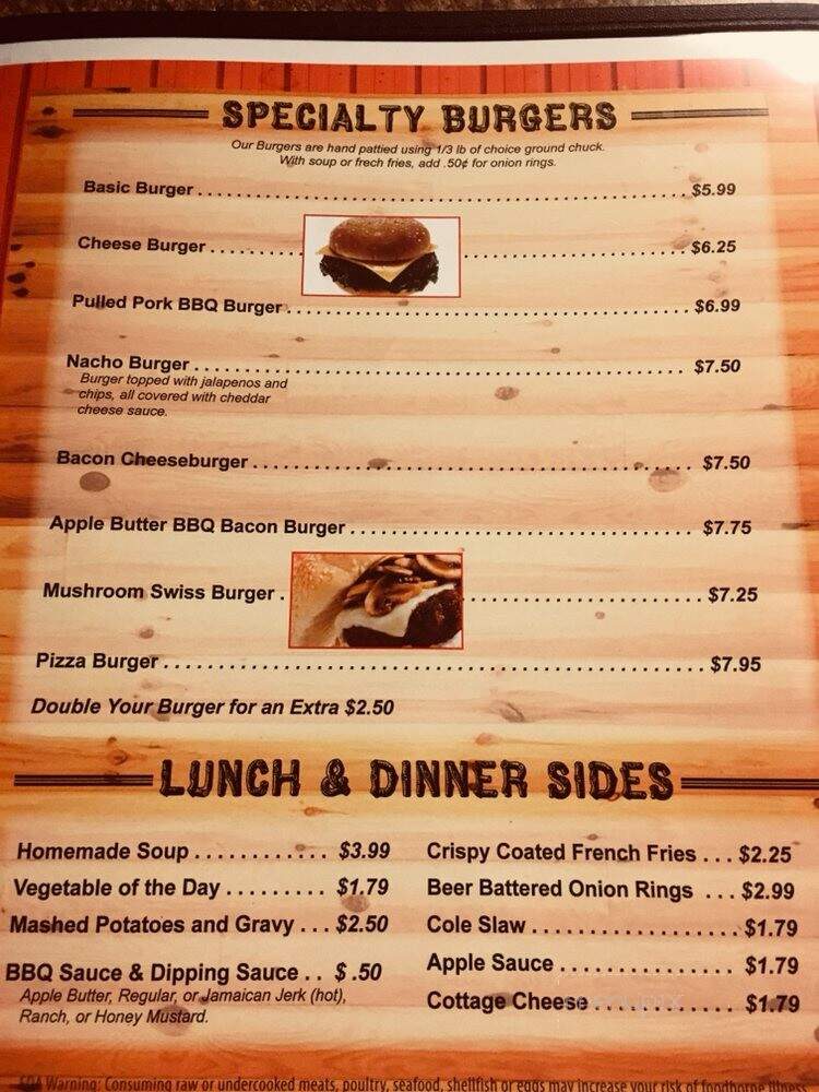 Log House Restaurant - Argos, IN menu_pic