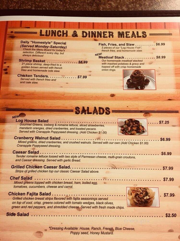 Log House Restaurant - Argos, IN menu_pic