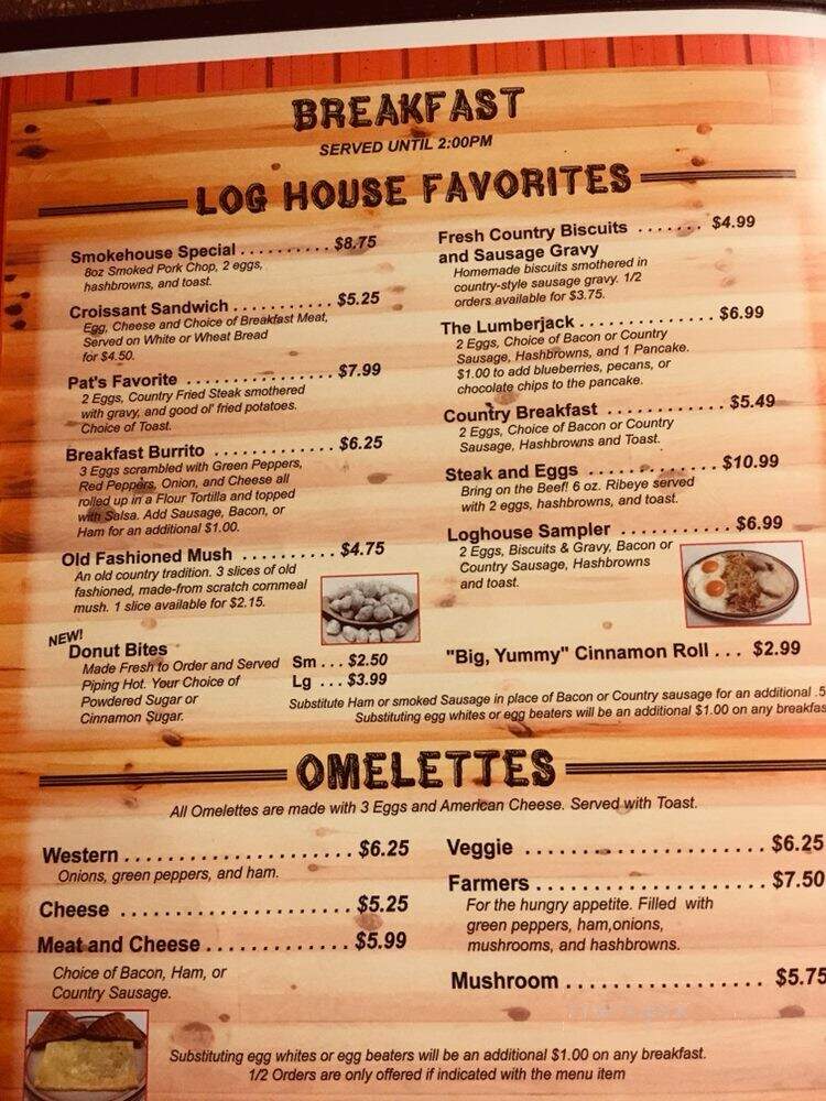 Log House Restaurant - Argos, IN menu_pic