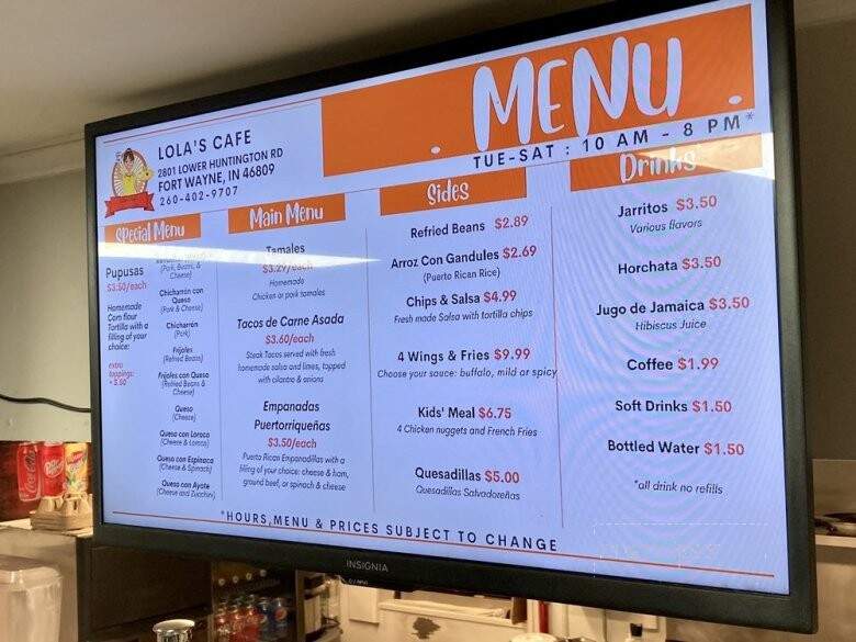 Lola's Cafe - Fort Wayne, IN menu_pic
