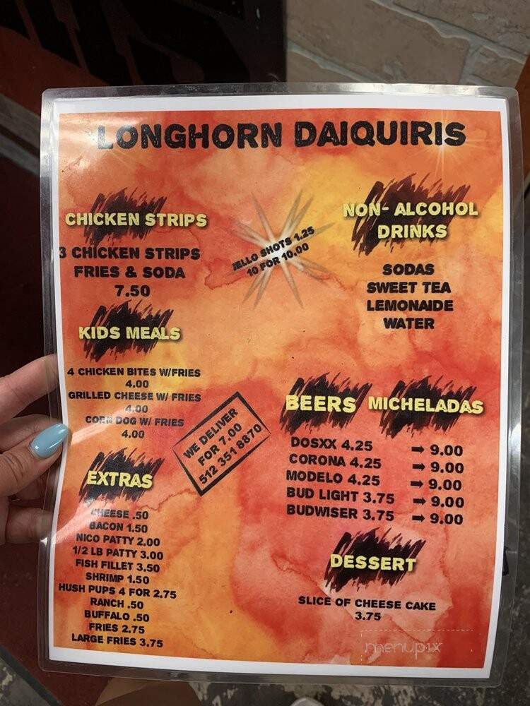 Longhorn Daiquiris - Austin, TX menu_pic